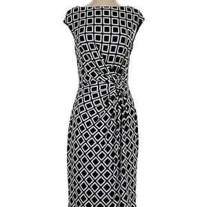 Lauren by Ralph Lauren | Size 8 | Navy & White Twist Front Sheath Dress